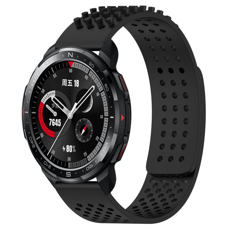 For Honor Watch GS Pro 22mm Holes Breathable 3D Dots Silicone Watch Band(Black)