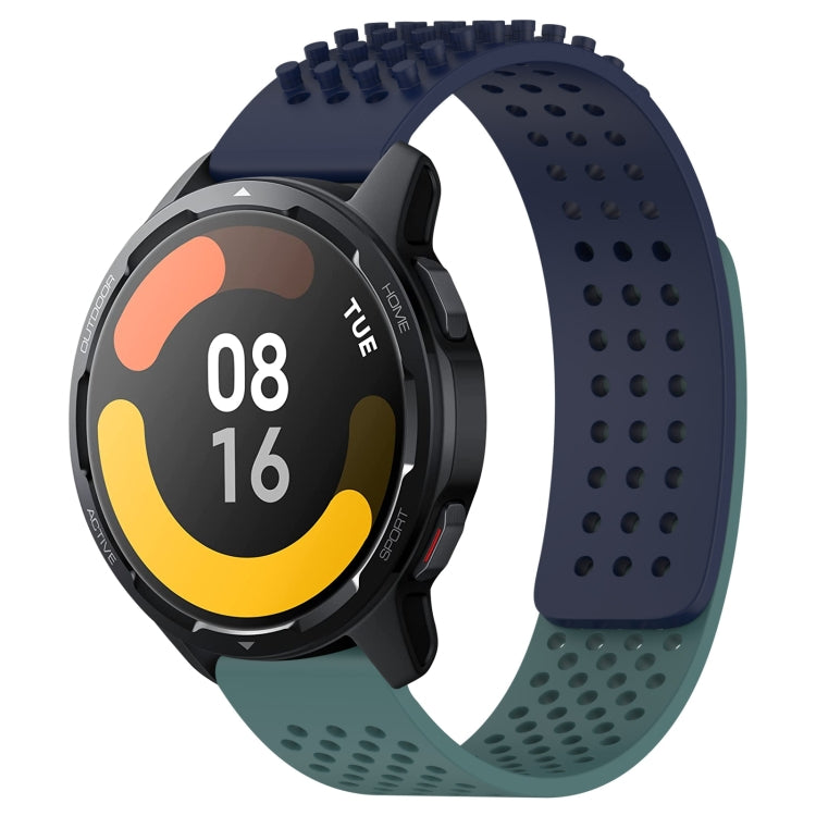 For Xiaomi Watch S1 Active 22mm Holes Breathable 3D Dots Silicone Watch Band(Midnight Blue+Olive Green)
