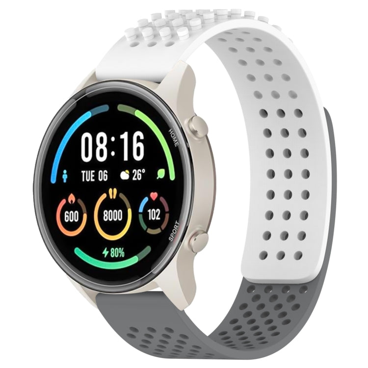 For Xiaomi MI Watch Sport 22mm Holes Breathable 3D Dots Silicone Watch Band(White+Grey)