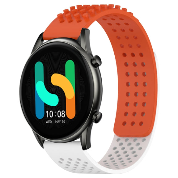 For Xiaomi Haylou RT2 LS10 22mm Holes Breathable 3D Dots Silicone Watch Band(Orange+White)