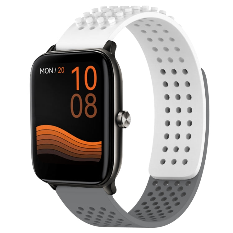 For Xiaomi Haylou GST LS09B 22mm Holes Breathable 3D Dots Silicone Watch Band(White+Grey)