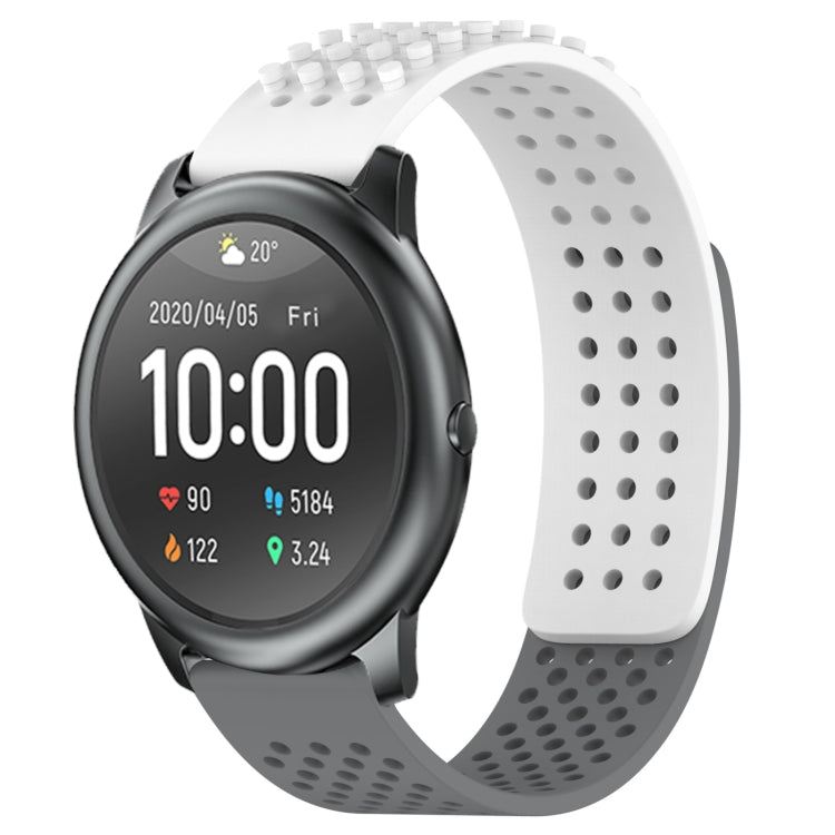 For Xiaomi Haylou RT LS05S 22mm Holes Breathable 3D Dots Silicone Watch Band(White+Grey)