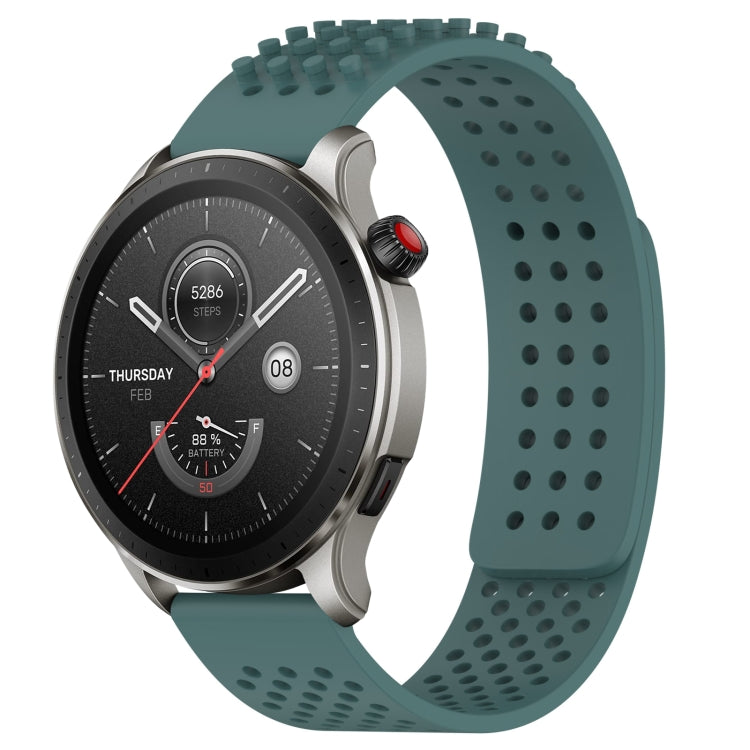 For Amazfit GTR 4 22mm Holes Breathable 3D Dots Silicone Watch Band(Olive Green)
