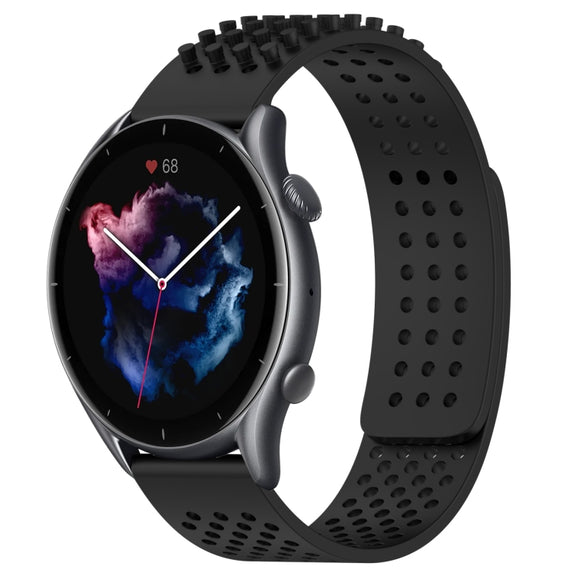 For Amazfit GTR 3 Pro 22mm Holes Breathable 3D Dots Silicone Watch Band(Black)