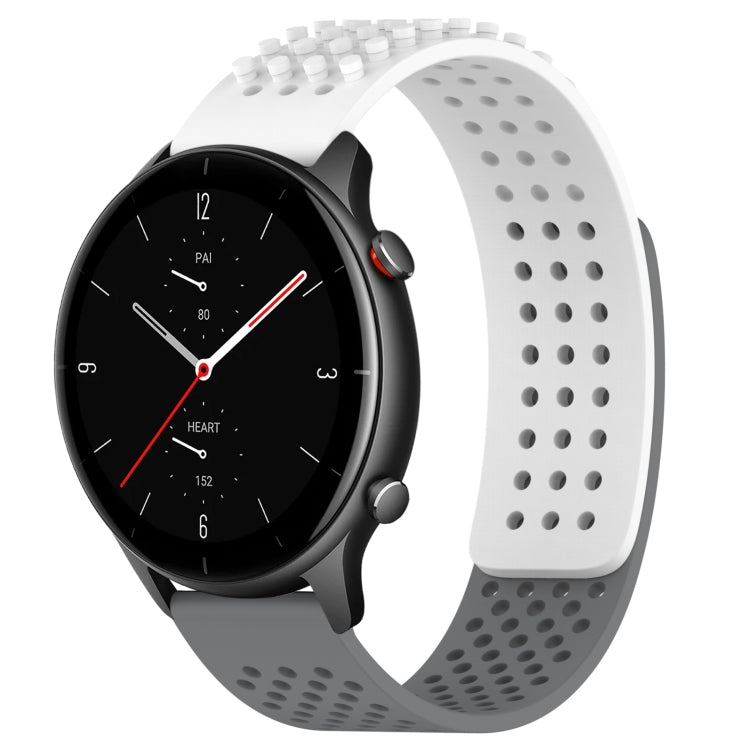For Amazfit GTR 2e 22mm Holes Breathable 3D Dots Silicone Watch Band(White+Grey)