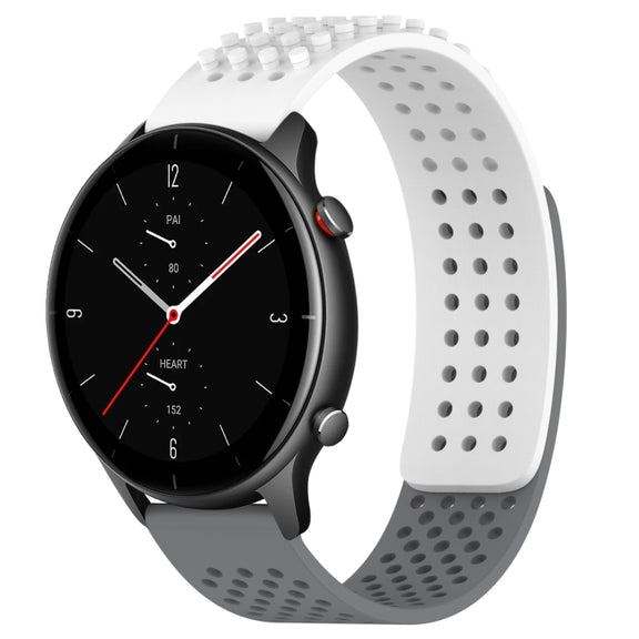 For Amazfit GTR 2e 22mm Holes Breathable 3D Dots Silicone Watch Band(White+Grey)