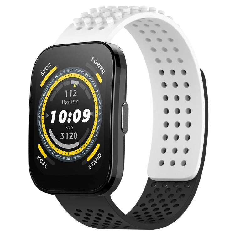 For Amazfit Bip 5 22mm Holes Breathable 3D Dots Silicone Watch Band(White+Black)