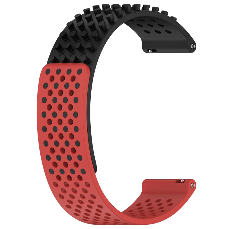 For Garmin Forerunner 265 22mm Holes Breathable 3D Dots Silicone Watch Band(Black+Red)