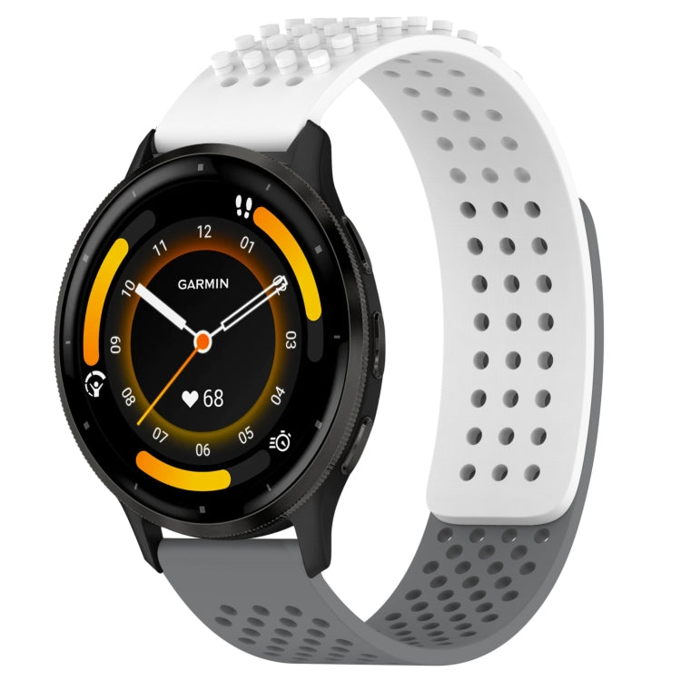 For Garmin Venu 3 22mm Holes Breathable 3D Dots Silicone Watch Band(White+Grey)