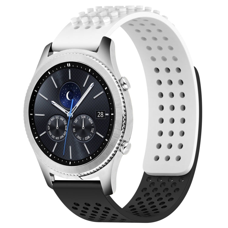 For Samsung Gear S3 Classic 22mm Holes Breathable 3D Dots Silicone Watch Band(White+Black)