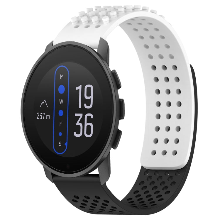 For  SUUNTO 9 Peak 22mm Holes Breathable 3D Dots Silicone Watch Band(White+Black)