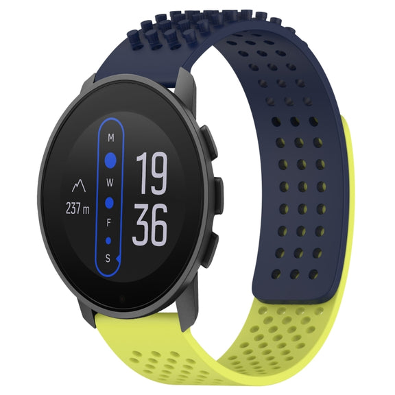 For  SUUNTO 9 Peak 22mm Holes Breathable 3D Dots Silicone Watch Band(Midnight Blue+Lime Green)