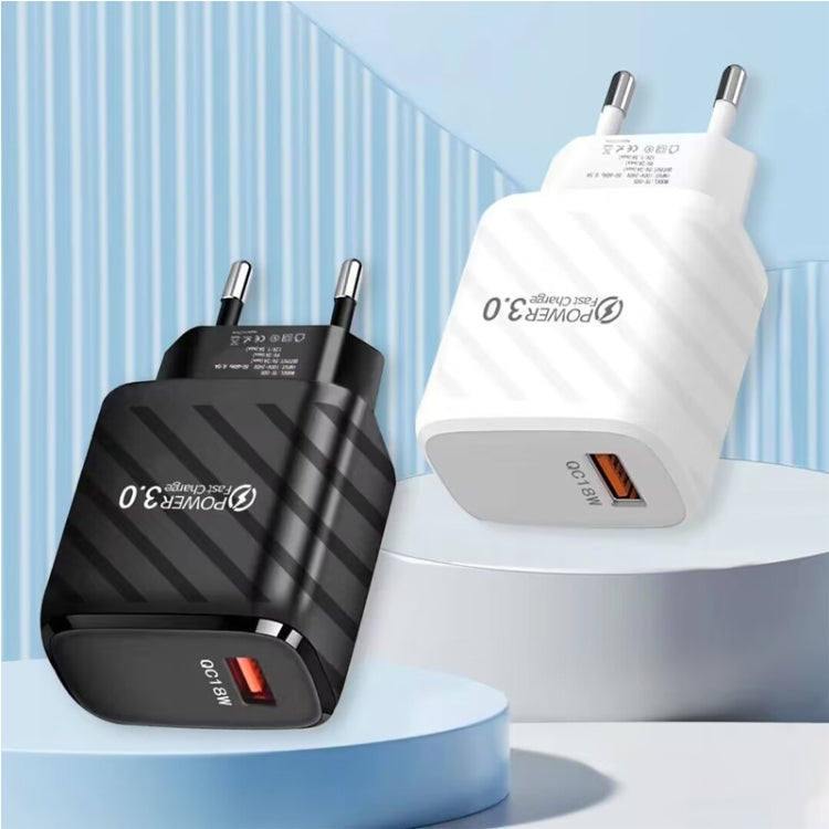 TE-005 USB3.0 QC3.0 18W 3A Interface Mobile Phone Fast Charger, EU Plug(White)