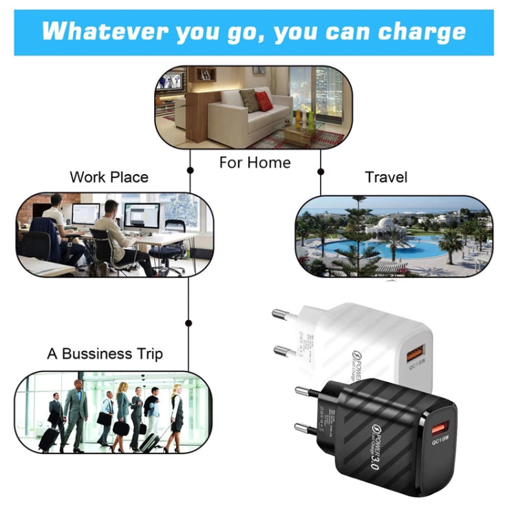 TE-005 USB3.0 QC3.0 18W 3A Interface Mobile Phone Fast Charger, EU Plug(White)