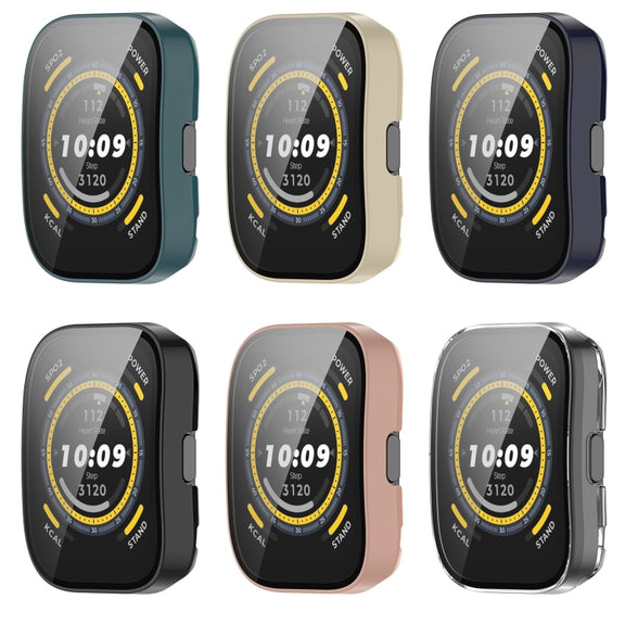 For Amazfit Bip 5 Tempered Film Integrated PC Watch Protective Case(Black)