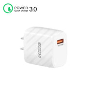 TE-005 QC3.0 18W USB Fast Charger with 1m 3A USB to 8 Pin Cable, US Plug(White)