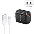 TE-005 QC3.0 18W USB Fast Charger with 1m 3A USB to 8 Pin Cable, US Plug(Black) - free shipping - PMC TechLife - Order now!