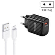 TE-005 QC3.0 18W USB Fast Charger with 1m 3A USB to 8 Pin Cable, EU Plug(Black) - USB Charger by PMC TechLife | Online Shopping South Africa | PMC TechLife | Buy Now Pay Later Mobicred