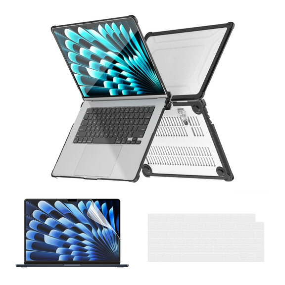 For MacBook Air 15.3 A2941 ENKAY Hat-Prince 3 in 1 Protective Bracket Case Cover Hard Shell with TPU Keyboard Film / PET Screen Protector, Version:US(Black)