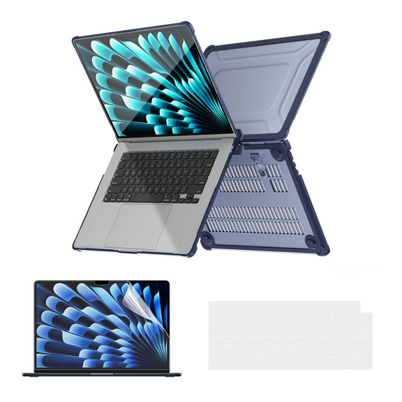 For MacBook Air 15.3 A2941 ENKAY Hat-Prince 3 in 1 Protective Bracket Case Cover Hard Shell with TPU Keyboard Film / PET Screen Protector, Version:US(Dark Blue)