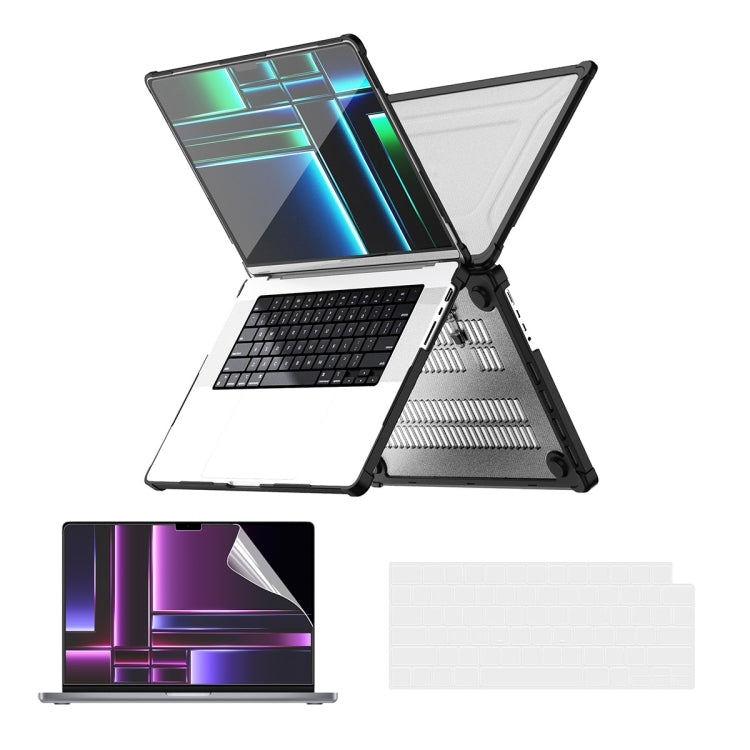 For MacBook Pro 14.2 A2442/A2779 ENKAY Hat-Prince 3 in 1 Protective Bracket Case Cover Hard Shell with TPU Keyboard Film / PET Screen Protector, Version:EU(Black)