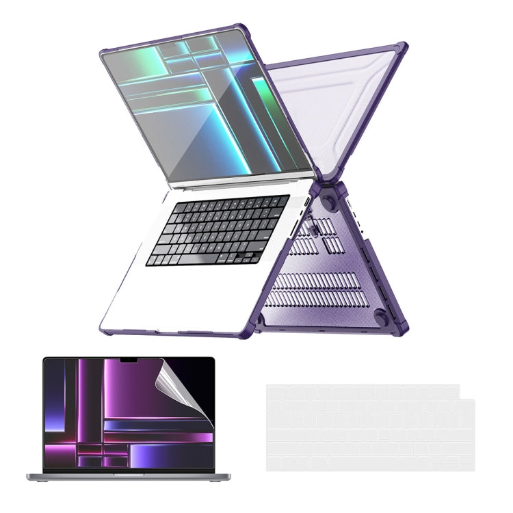 For MacBook Pro 14.2 A2442/A2779 ENKAY Hat-Prince 3 in 1 Protective Bracket Case Cover Hard Shell with TPU Keyboard Film / PET Screen Protector, Version:EU(Purple)