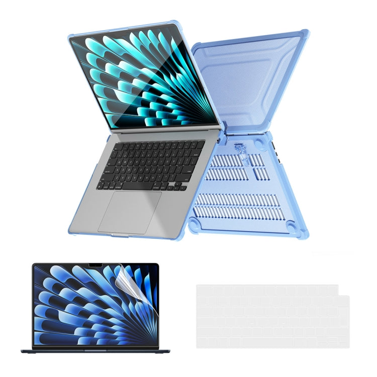 For MacBook Air 15.3 A2941/M3 2024 A3114 ENKAY Hat-Prince 3 in 1 Protective Bracket Case Cover Hard Shell with TPU Keyboard Film / PET Screen Protector, Version:EU(Light Blue)