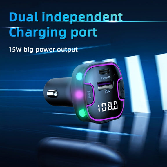 C49 With Type-C+USB Port FM Transmitter Car Bluetooth Adapter Ambient Light MP3 Music Player