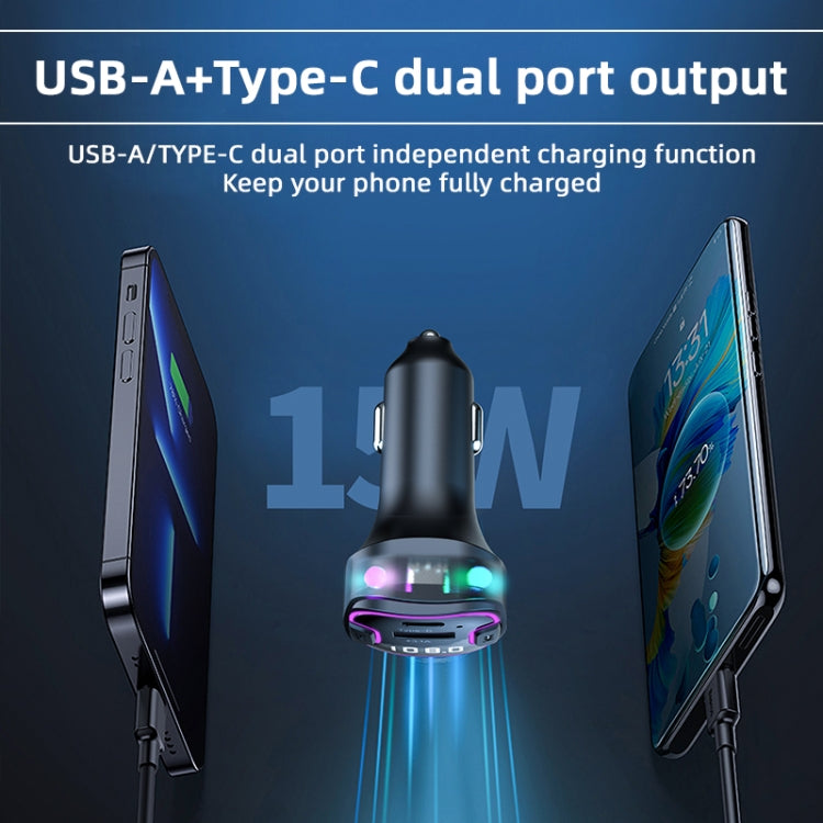 C49 With Type-C+USB Port FM Transmitter Car Bluetooth Adapter Ambient Light MP3 Music Player