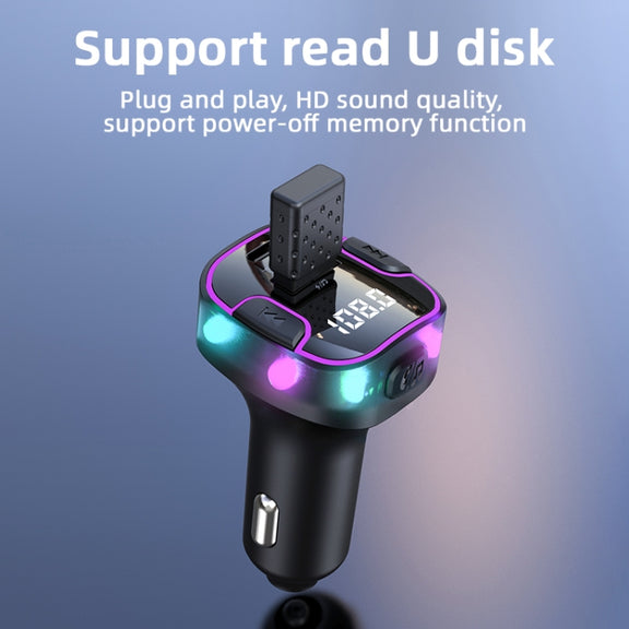 C49 With Type-C+USB Port FM Transmitter Car Bluetooth Adapter Ambient Light MP3 Music Player