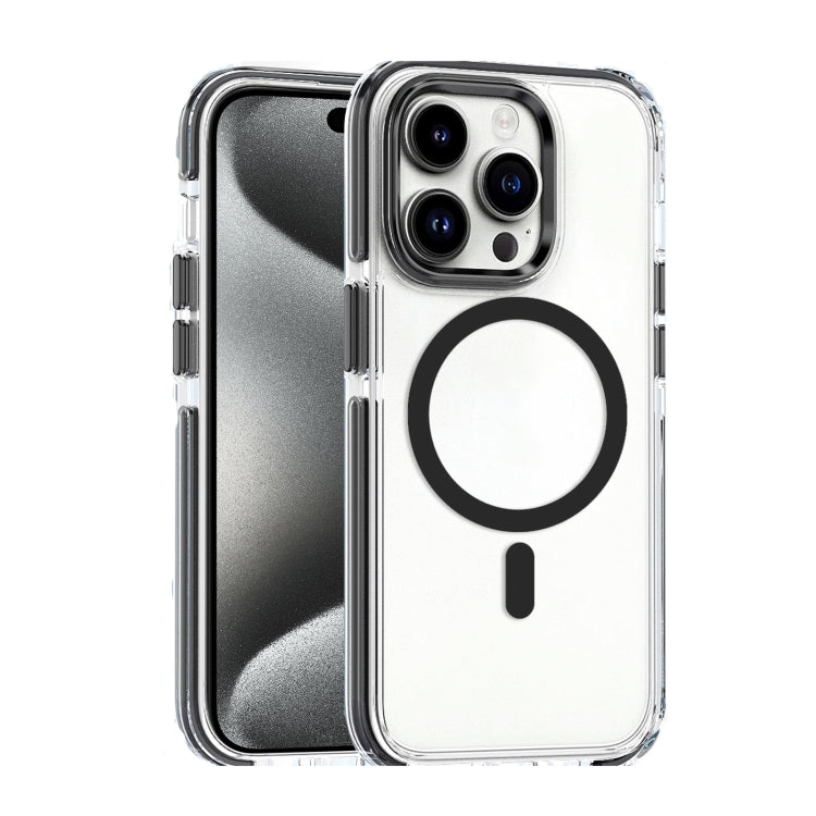For iPhone 15 Pro Dual-color MagSafe TPU Hybrid Clear PC Shockproof Phone Case(Black)