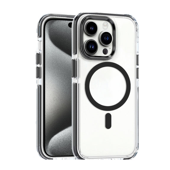 For iPhone 15 Pro Dual-color MagSafe TPU Hybrid Clear PC Shockproof Phone Case(Black)