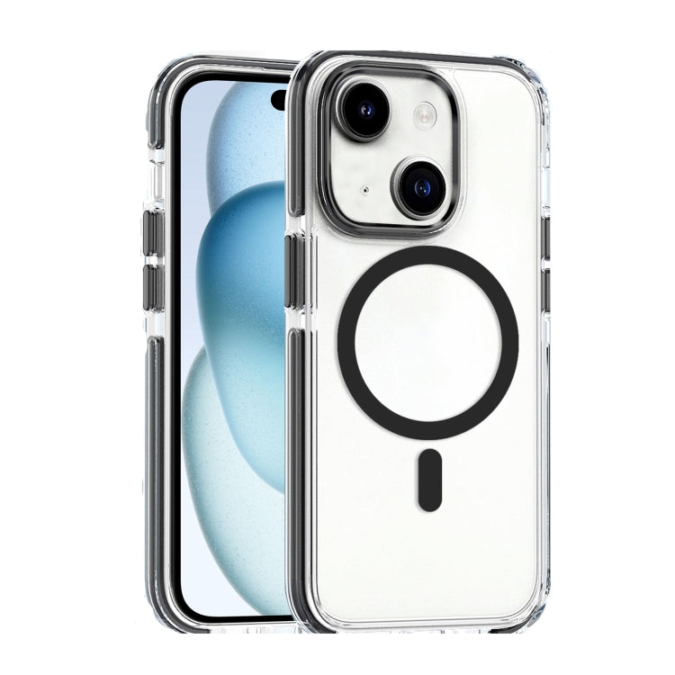 For iPhone 15 Dual-color MagSafe TPU Hybrid Clear PC Shockproof Phone Case(Black)