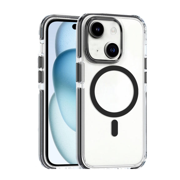 For iPhone 15 Dual-color MagSafe TPU Hybrid Clear PC Shockproof Phone Case(Black)