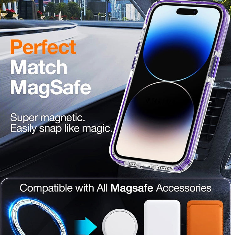 For iPhone 13 Pro Max Dual-color MagSafe TPU Hybrid Clear PC Shockproof Phone Case(Orange)