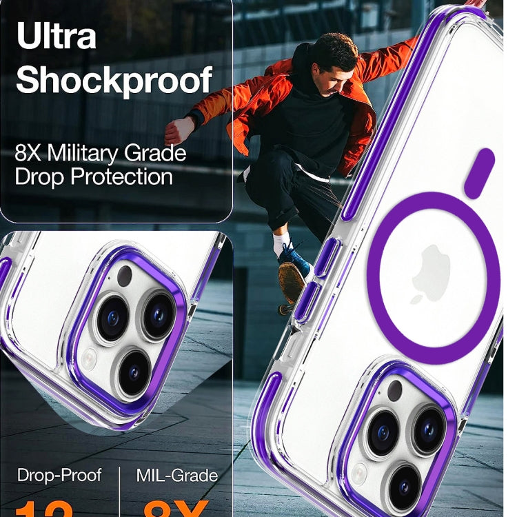For iPhone 14 Plus Dual-color MagSafe TPU Hybrid Clear PC Shockproof Phone Case(Orange)