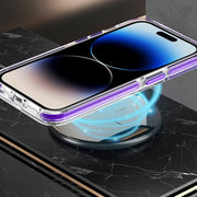 For iPhone 14 Plus Dual-color MagSafe TPU Hybrid Clear PC Shockproof Phone Case(Orange)