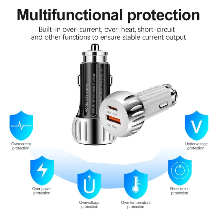 YSY-310PD 38W PD20W USB-C + QC3.0 18W USB Dual Port Fast Car Charger(White)