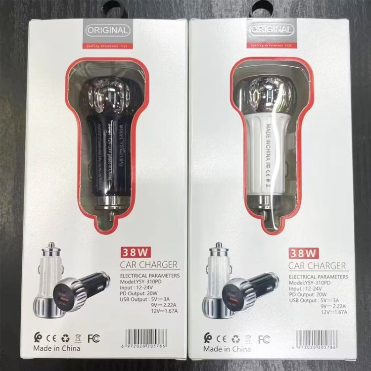 YSY-310PD 38W PD20W USB-C + QC3.0 18W USB Dual Port Fast Car Charger(White)