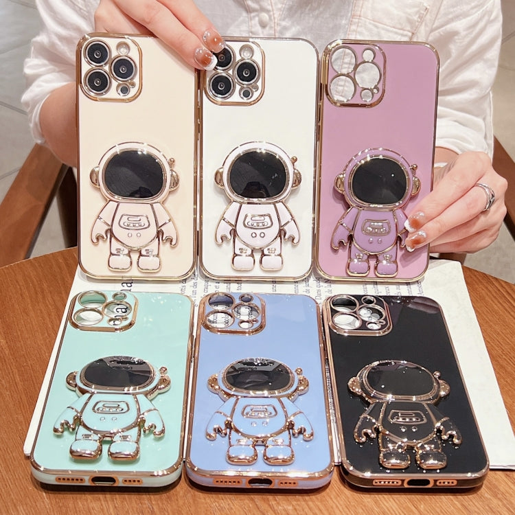 For iPhone 15 Electroplating Astronaut Holder Phone Case(White)