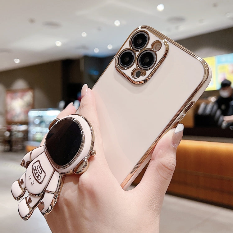 For iPhone 15 Electroplating Astronaut Holder Phone Case(White)