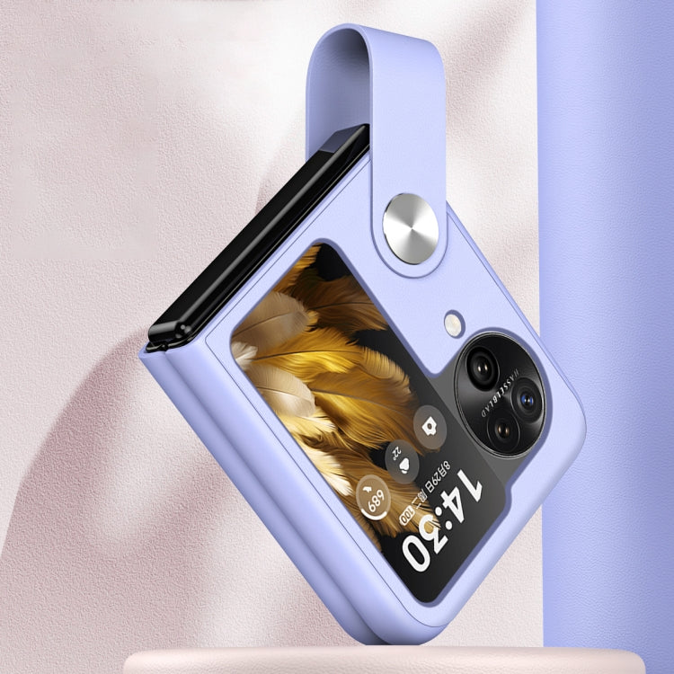 For OPPO  Find N3 Flip Hand Strap Plain Leather Phone Case(Purple)