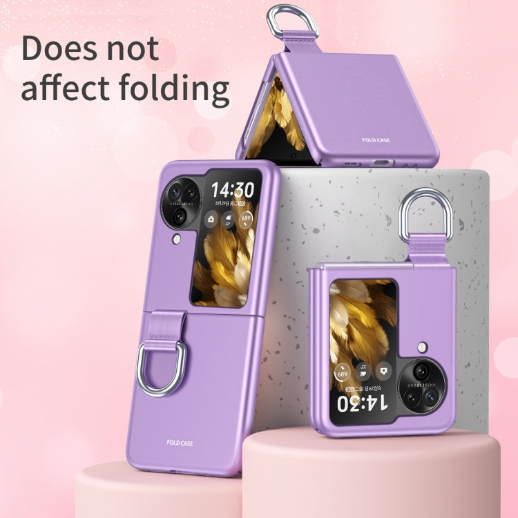 For OPPO Find N3 Flip Silk Ribbon Ring Plain Leather Phone Case(Indigo)