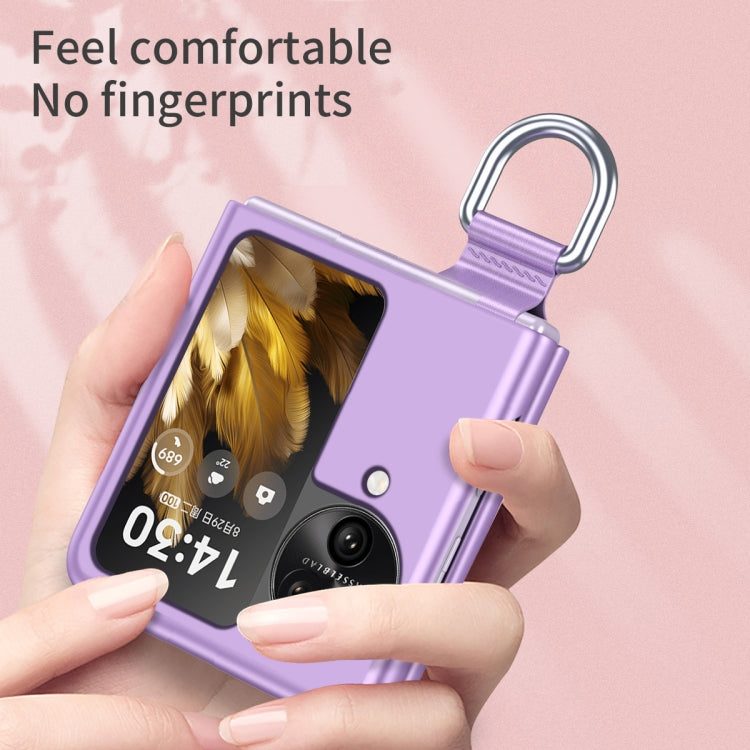 For OPPO Find N3 Flip Silk Ribbon Ring Plain Leather Phone Case(Indigo)