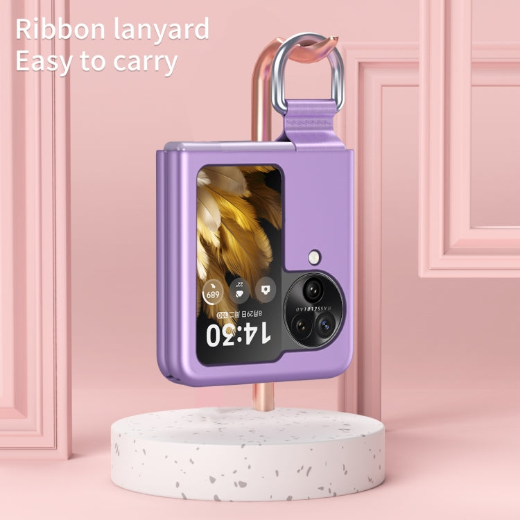 For OPPO Find N3 Flip Silk Ribbon Ring Plain Leather Phone Case(Indigo)