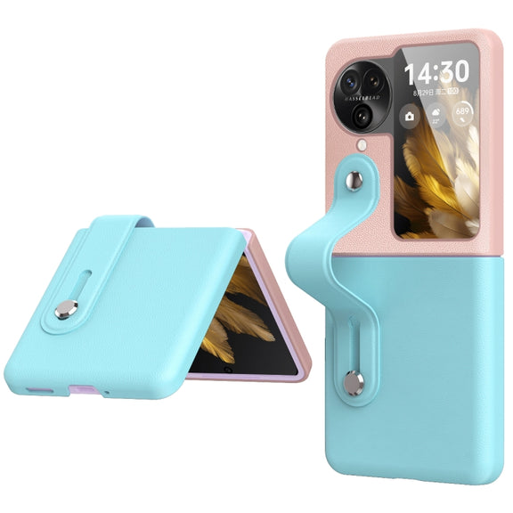 For OPPO Find N3 Flip Wrist-strap Plain Leather Phone Case(Pink)