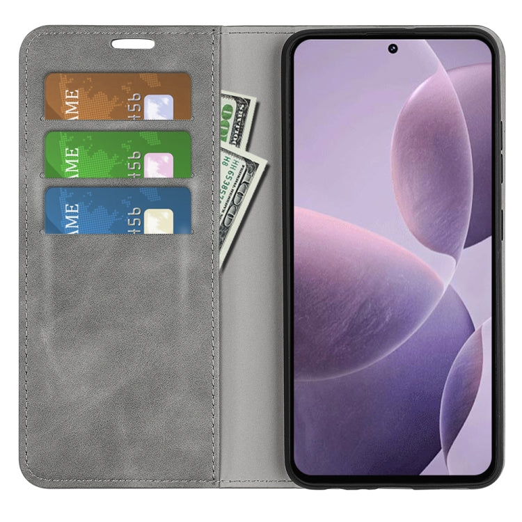 For Xiaomi Redmi K70 Retro-skin Magnetic Suction Leather Phone Case(Grey)