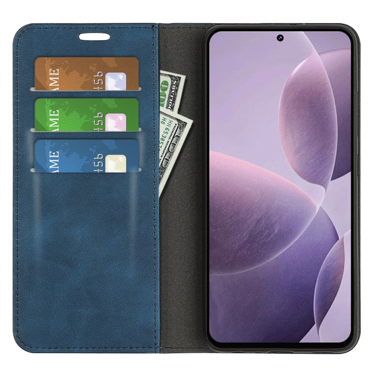 For Xiaomi Redmi K70 Retro-skin Magnetic Suction Leather Phone Case(Dark Blue)