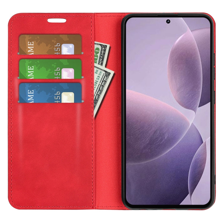 For Xiaomi Redmi K70 Retro-skin Magnetic Suction Leather Phone Case(Red)