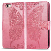 For iPhone 16e Butterfly Love Flower Embossed Leather Phone Case(Pink)